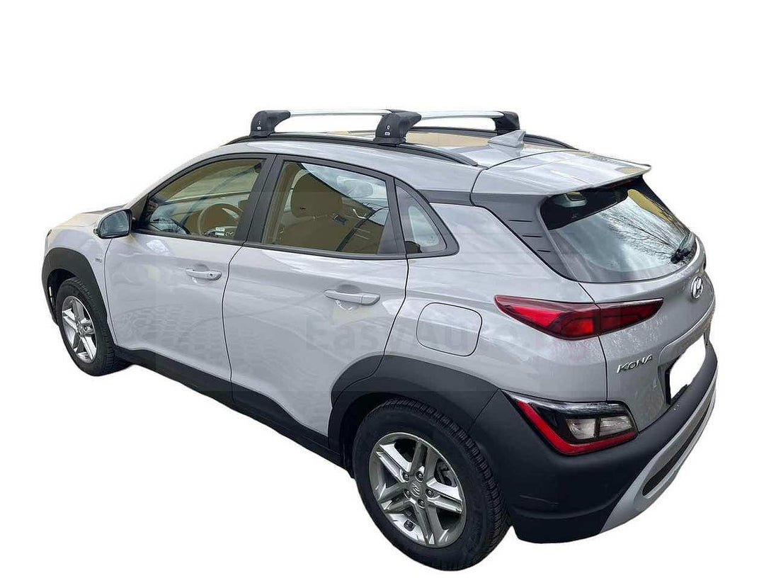 Аеродинамични алуминиеви греди Cruz Airo FUSE за Hyundai Kona модел от 2017 до 2023 година с плътно вградени надлъжни греди