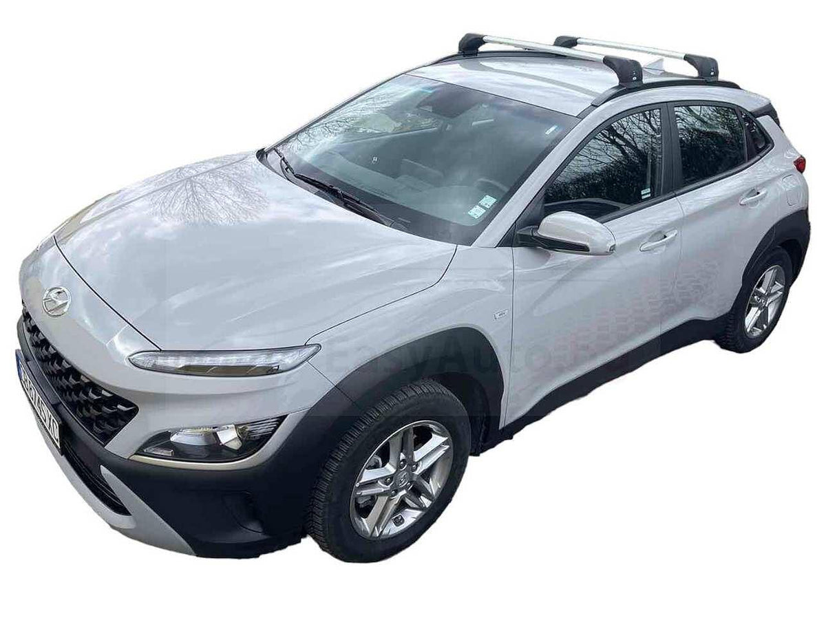 Аеродинамични алуминиеви греди Cruz Airo FUSE за Hyundai Kona модел от 2017 до 2023 година с плътно вградени надлъжни греди