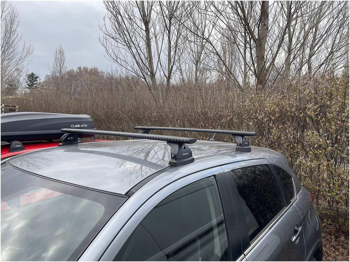 Алуминиеви греди EVOS SILENZIO BLACK за Peugeot 4008, Mitsubishi ASX, Citroen C4 Aircross, модели с фикспойнт без надлъжни греди