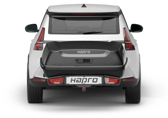 Автобокс за монтаж на теглич HAPRO BOXER L Hexagon Black 420 литра - Черен мат