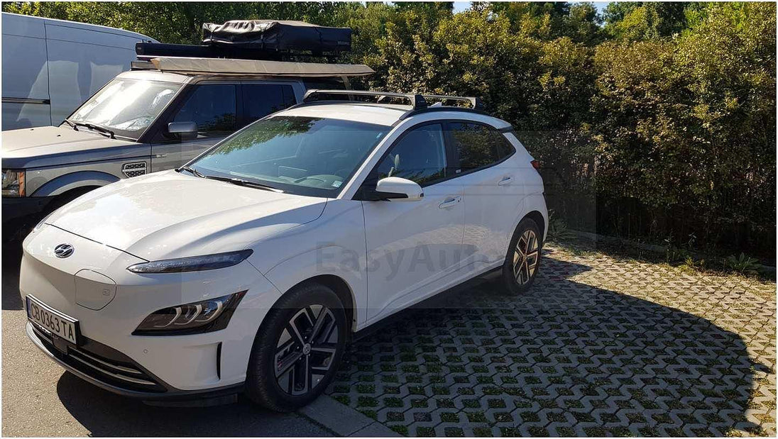 Черни аеродинамични греди Yakima Flush греди за Hyundai Kona модел от 2017 до 2023 година