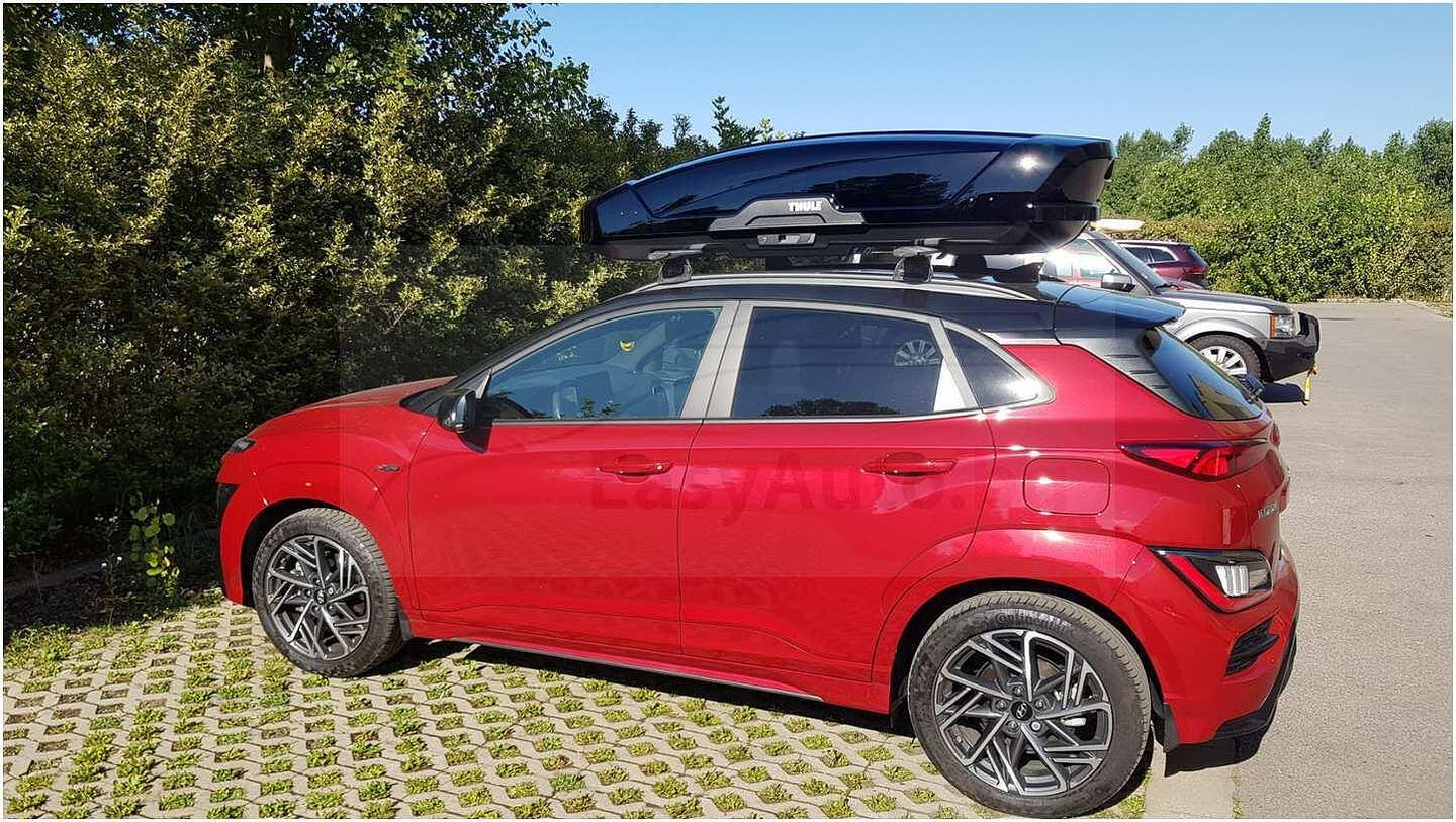 Черни аеродинамични греди Yakima Flush греди за Hyundai Kona модел от 2017 до 2023 година