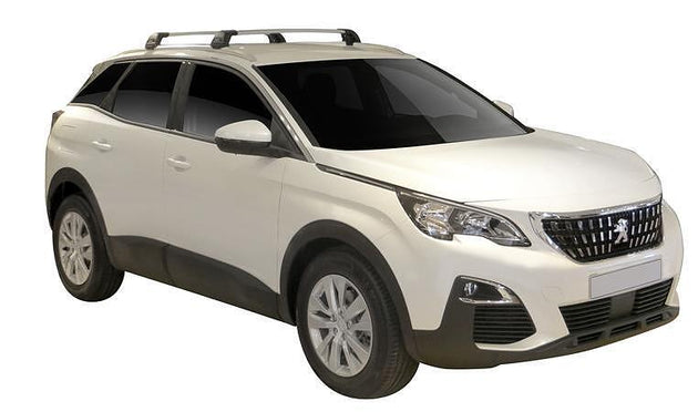 Черни аеродинамични греди Yakima Flush за Peugeot 3008 от 2016 до 2024 с вградени надлъжни греди