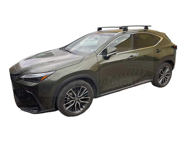 Черни аеродинамични греди Yakima ThruBar за Lexus NX от 2021 година нагоре с плътни вградени надлъжни греди