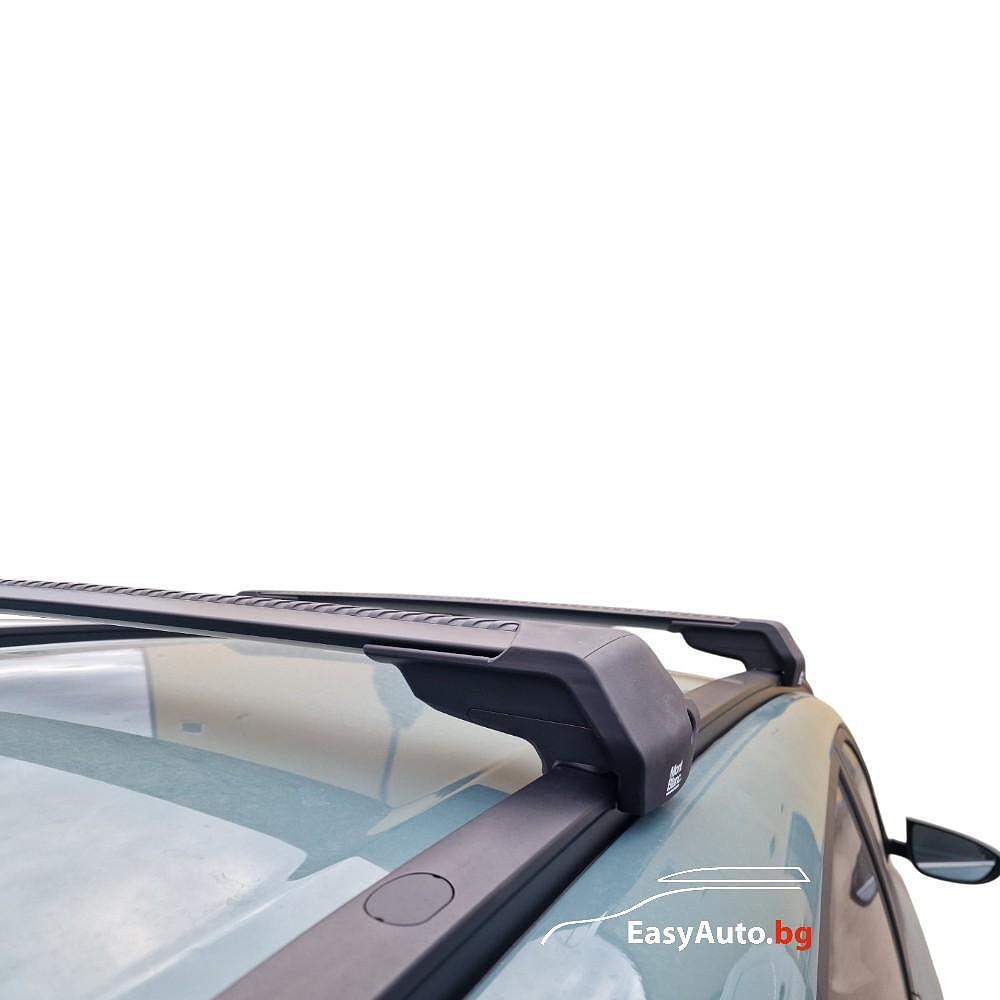 Черни аеродинамични товарни греди Mont Blanc XPLORE 7506 за Hyundai Bayon модел с вградени (плътни) надлъжни греди
