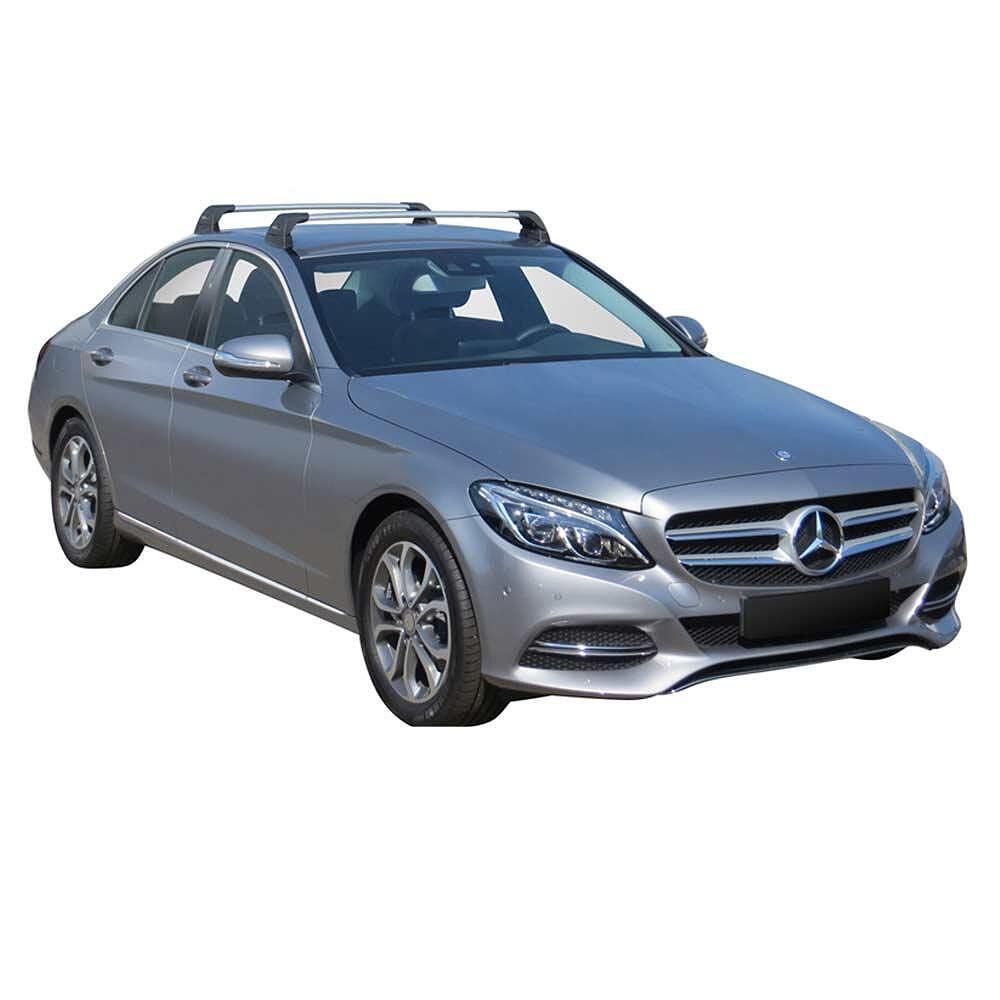 Черни супер аеродинамични греди Yakima Flush греди за Mercedes C класа W205 седан модел от 2012 до 2018 година без стъклен покрив