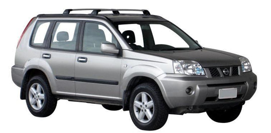 Черни Супер аеродинамични греди Yakima Flush товарни греди за Nissan X-Trail Т30 и Т31 от 2001 до 2014 година
