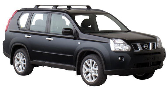 Черни Супер аеродинамични греди Yakima Flush товарни греди за Nissan X-Trail Т30 и Т31 от 2001 до 2014 година
