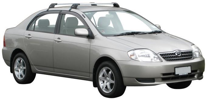 Черни супер аеродинамични греди Yakima Flush за Toyota Corolla E12 седан и хечбек модел от 2002 до 2008 година