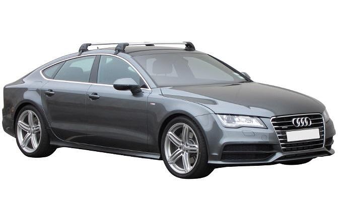Сиви супер аеродинамични греди Yakima Flush греди за Audi A7 Sportback модел от 2011 до 2018 година
