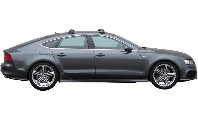 Сиви супер аеродинамични греди Yakima Flush греди за Audi A7 Sportback модел от 2011 до 2018 година