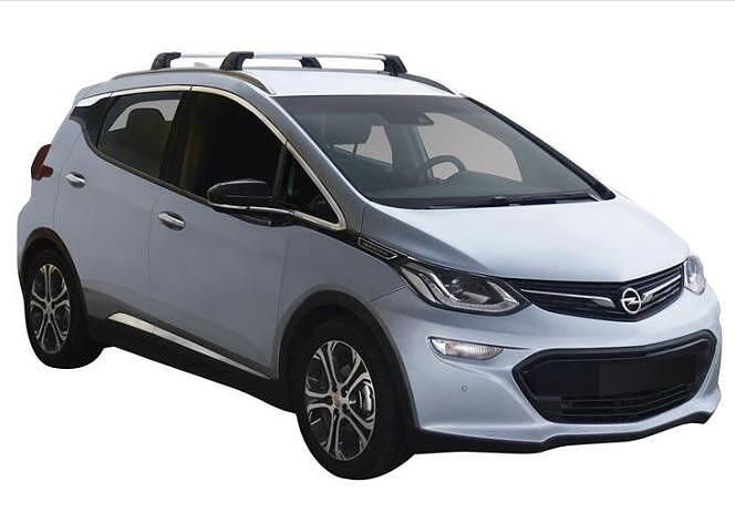 Сиви супер аеродинамични греди Yakima Flush греди за Opel Ampera-e модел от 2017 година и нагоре с вградени надлъжни греди