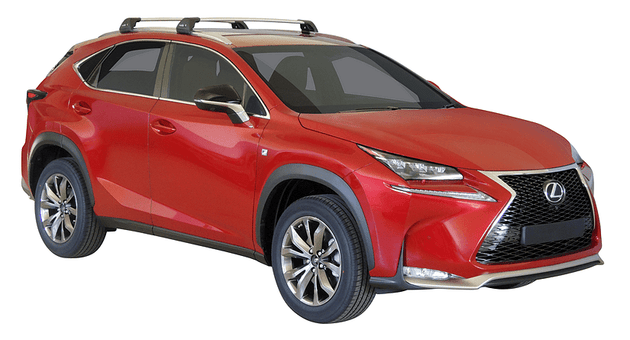 Черни аеродинамични греди Yakima Flush за Lexus NX от 2015 до 2021 година с плътни вградени надлъжни греди