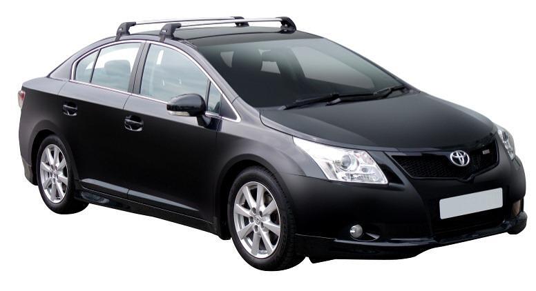 Черни супер аеродинамични товарни греди Yakima Flush за Toyota Avensis sedan с 4 врати от 2009 до 2021 година