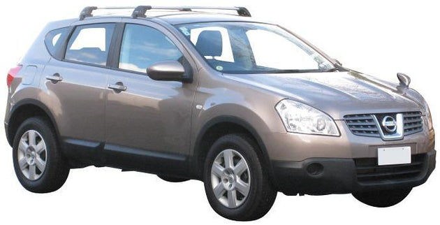 Черни супер аеродинамични товарни греди Yakima Flush за Nissan Qashqai модел БЕЗ надлъжни греди от 2007 до 2014 година