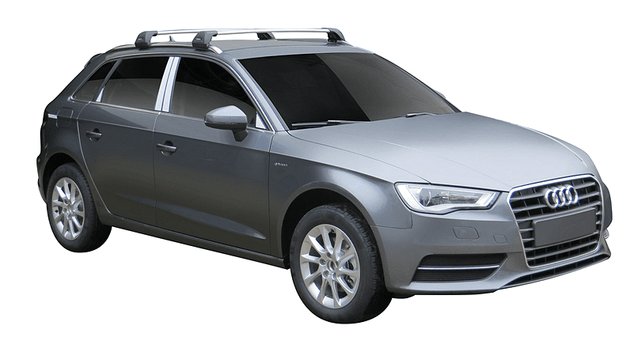 Сиви супер аеродинамични греди Yakima Flush греди за Audi A3 Sportback (5 врати) модел от 2013 до 2020 година с вградени надлъжни греди